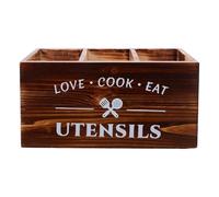 Gatuida Soporte de Madera para Utensilios de Cocina de Encimera Caja Organizadora para Cubiertos y Palillos Almacenamiento Compartimentos Color Fuego Diseño Compacto para Cocina