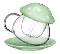 Gatuida Taza de Té de Vidrio con Filtro Desmontable, Tapa y Posavasos, Resistente a Altas y Bajas Temperaturas, Adecuado para Disfrutar Té en Casa