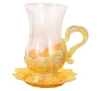Gatuida Tazas de Vidrio Transparente con Platillos de Aleación Diseño Europeo Elegante Resistentes Altas y Temperaturas Set para Café y Té para Reuniones y Tardes de Té para Mujeres y