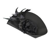 Gatuida Tocado de Gran Tamaño para Mujer, Diadema de Sombrero Simulado de Paja Negra Flores, Mariposas y Plumas, Accesorio para Fiestas de Té, Bodas y Banquetes, Adecuado para Eventos