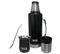Gaucho Bruno - Juego de termeros industriales de acero inoxidable con diseño de yerba mate y vaso mate de doble pared con pajita de bombilla, tamaño gigante de 2 litros, mantiene el calor o el frío,
