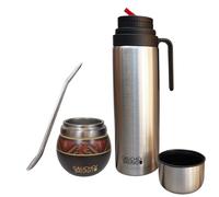 Gaucho Bruno - Mate de Acero Inoxidable para Beber Yerba Mate | Mantiene la temperatura de la bebida | Con Bombilla y termo de 1 litro con pico vertedor de precisión pico Cebador