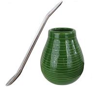 Gaucho Bruno - Mate de Cerámica y Bombilla, Pajita Acero Inoxidable - Conjunto Reutilizable para Mate Argentino - Antideslizante y Fácil de Limpiar - 400ml - Verde