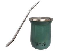 Gaucho Bruno - Mate industrial de acero inoxidable con bombilla para beber yerba mate | Fácil de limpiar | Cómodo de sostener | Mantiene el calor durante más tiempo, verde arrugado