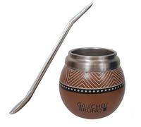 Gaucho Bruno - Mate Térmico de Acero Inoxidable para Tomar Yerba Mate Fácil de limpiar Cómodo de sostener Mantiene la temperatura de la bebida Diseñado para parecer una calabaza natural Con bombilla