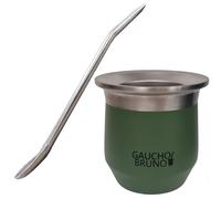 Gaucho Bruno - Mate Térmico de Acero Inoxidable para Tomar Yerba Mate | Fácil de limpiar | Cómodo de sostener | Mantiene la temperatura de la bebida | Con bombilla de acero inoxidable.