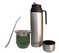 Gaucho Bruno Mate Térmico de Acero Inoxidable para Tomar Yerba Mate | Fácil de limpiar | Mantiene temperatura de la bebida | Con Bombilla y Termo 1 litro con pico de precisión icónico pico Cebador