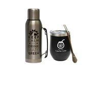 GAUCHO CEBAR Accessories for Yerba Mate Tee Set | Termo Acero Inoxidable 1L Silver y Steel Mate Té Vaso 350ml | Pajita Bombilla Liza 19 cm, Dishwasher Safe and Durable