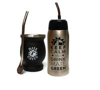 Gaucho Cebar Juego de exterior Yerbomos Termo para té Yerba Mate 580 ml, un accesorio portátil para Yerba Mate Negro | Vaso de acero inoxidable mate con pajita, apto para lavavajillas y duradero