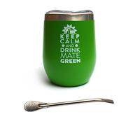 Gaucho Cebar Moderna - Juego de vasos de acero con pajita de acero (350 ml, acero inoxidable, ideal para viajes, al aire libre, té, vino, cerveza, yerba mate y más), color verde