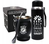 Gaucho Cebar Set de accesorios para té Yerba Mate | Vaso térmico de doble pared de acero inoxidable negro - Termo negro - Pajita de paja Bombilla