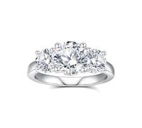 GAUDALGEM Alianzas de boda de moissanita de 3 piedras para mujer, 3.1 quilates, corte redondo, color D, anillos de compromiso VVS1, plata de ley S925 chapada en oro blanco de 18 quilates, regalo del