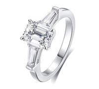GAUDALGEM Anillo de compromiso de moissanita de 5 quilates para mujer, 3 piedras de corte esmeralda, color D VVS1, plata de ley S925 chapada en oro blanco de 18 quilates, anillo de boda vintage