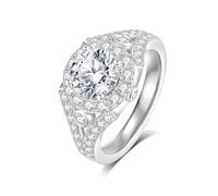 GAUDALGEM Anillo de compromiso de moissanita para mujer, 1,5 quilates, corte redondo, color D, VVS1, promesa de aniversario, alianza de boda, plata de ley 925 con chapado en oro blanco de 18 quilates