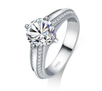 GAUDALGEM Anillo de compromiso de moissanita para mujer, 1,5 quilates, corte redondo, color D, VVS1, promesa de aniversario, alianza de boda, plata de ley 925 con chapado en oro blanco de 18 quilates