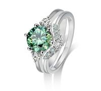 GAUDALGEM Juego de anillos de novia de moissanita para mujer, corte redondo de 3 quilates, color D VVS1, plata de ley S925 con chapado en oro blanco de 18 quilates, compromiso, aniversario, boda