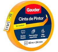 GAUDER Cinta de Pintor Premium de Washi - Para Bordes de Pintura Precisos - Cinta Adhesiva Profesional sin Residuos para Pintar y Renovar (1 Rollo - 24 mm x 50 m)