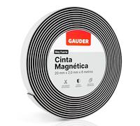 GAUDER Cinta Magnética Adhesiva Fuerte - Banda Magnética con Adhesivo de Espuma para Superficies Irregulares - Imán Potente y Recortable (6 m x 20 mm)