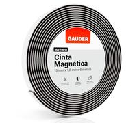 GAUDER Cinta Magnética Adhesiva Fuerte - Banda Magnética con Adhesivo de Espuma para Superficies Irregulares - Imán Potente y Recortable (6 m x 15 mm)