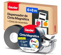 GAUDER Cinta Magnética con Dispensador - Tira Magnética Autoadhesiva para Objetos Ligeros - Cinta Imantada para Postales y Fotos sobre Superficies Metálicas (6 m x 19 mm + Rollo de Recambio)