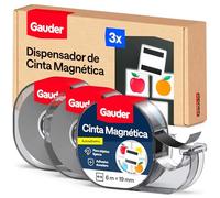 GAUDER Cinta Magnética con Dispensador - Tira Magnética Autoadhesiva para Objetos Ligeros - Cinta Imantada Recortable para Postales y Fotos sobre Superficies Metálicas (3 Unidades de 6 m x 19 mm)