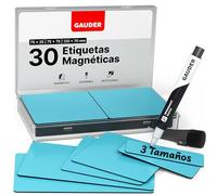 GAUDER Etiquetas Magnéticas Reutilizables - Imanes para Escribir para Pizarra Blanca, Tablero Kanban, Nevera y más - Tarjetas Magnéticas con Rotulador (30 Unidades - 3 Tamaños)