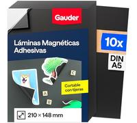 GAUDER Lámina Magnética Autoadhesiva - Hoja Imantada para Fotos, Manualidades y Carteles - Película Magnética Adhesiva para Hogar, Escuela y Oficina (10 Unidades - DIN A5-210 x 148 mm)