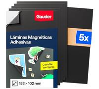 GAUDER Lámina Magnética Autoadhesiva - Hoja Imantada para Fotos, Manualidades y Carteles - Película Magnética Adhesiva para Hogar, Escuela y Oficina (5 Unidades - 153 x 102 mm)