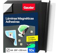 GAUDER Lámina Magnética Autoadhesiva - Hoja Imantada para Fotos, Manualidades y Carteles - Película Magnética Adhesiva para Hogar, Escuela y Oficina (10 Unidades - DIN A4-297 x 210 mm)