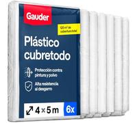 GAUDER Plástico cubretodo protector para pintar (6 láminas, 4x5m, 120 m²) | Plástico protector transparente e impermeable para pintar y obra, cubre suelos y muebles, para exterior