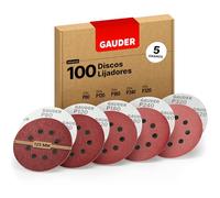 GAUDER Set de Discos Abrasivos para Lijadora Orbital Ø 125mm - Papel de Lija de Gancho y Bucle - 8 Agujeros Discos Redondos - Almohadillas de Lijado (100 Piezas - 20x Cada Grano 80/120/180/240/320)