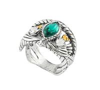 GAUEIOUR Anillo de Plata Aragorn Barahir Clásico Anillos de Piedra Verde para Hombres, Joyería de Decoración de Gemas Novela Doble Serpiente Enrollada Accesorios de Moda Elfo Terran (Talla 7)