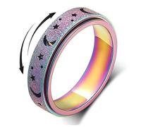 GAUEIOUR Anillos giratorios para la ansiedad, anillo giratorio mate de estrella y luna, anillo de descompresión ahuecado de acero de titanio, anillo de descompresión con estrella y luna (colorido),