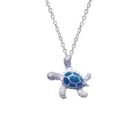 GAUEIOUR Collar con Colgante de Tortuga de Mar con Ópalo Azul, Plata de Ley y Diamante - Regalo para Mujeres