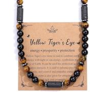 GAUEIOUR Collar para hombre, collar de hematita de ojo de tigre de obsidiana, collar negro para hombre, collares de cuentas de piedras preciosas naturales, joyería de triple protección, accesorios de