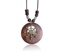 GAUEIOUR Collares largos de madera con timón para mujer, hechos a mano, estilo étnico, bohemio, vintage, cadena de cuerda, joyería con colgante, cadena de suéter de timón, collar hippie, joyería