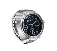 GAUEIOUR Mini anillo de reloj, joyería circular creativa de cuarzo elástico, esfera de números arábigos, accesorios novedosos para parejas de negocios (negro), negro, Decoración de arte