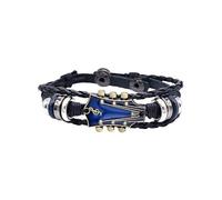 GAUEIOUR Pulsera de cuero retro para guitarra, pulsera de piel sintética para hombres y mujeres, pulsera musical para hombres y mujeres, regalo para entusiastas de la música (azul), 0, Cuero, No es