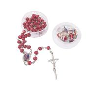 GAUEIOUR Rosario católico de madera hecho a mano, con pétalos de rosa roja del Papa XIV, rosario de madera perfumado, cruz de oración religiosa, collar decorativo para mujer, joyería de oración diaria