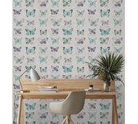 GAULAN 341954 - Papel Pintado vinílico de Mariposas Vintage Verde Turquesa con Textura de pergamino para Pared salón Cocina baño Dormitorio Mueble - Rollo de 10 m x 0,53 m
