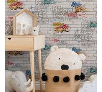 GAULAN 451689 - Papel pintado con estilo urbano de muro de ladrillos con grafiti para pared habitación juvenil cuarto niño niña - Rollo de 10 m x 0,53 m