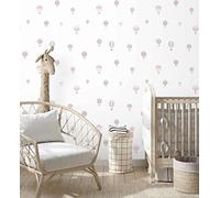 GAULAN 500232126 - Papel pintado infantil para bebe de globos aerostáticos de acuarela con lunares topitos para pared habitación infantil cuarto niño niña - Muestra DIN A4