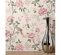 GAULAN 500681989 - Papel pintado de pájaros y flores fondo texturizado efecto fibra vegetal beige para pared salón cocina baño dormitorio comedor - Muestra DIN A4