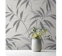 GAULAN 500682926 - Papel pintado de hojas de bambu fondo fibra vegetal blanca y gris para pared salón dormitorio pasillo comedor - Muestra DIN A4