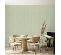 GAULAN 500683188 - Papel pintado vinílico de espigas efecto fibra vegetal verde con textura en relieve para pared salón cocina baño dormitorio pasillo - Muestra DIN A4