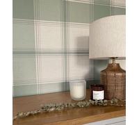 GAULAN 500683399 - Papel pintado vinílico de cuadros escoceses con efecto lino en relieve color verde para pared salón cocina dormitorio pasillo mueble - Muestra DIN A4