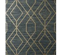 GAULAN 682929 - Papel pintado geométrico fondo fibra vegetal azul para pared salón dormitorio pasillo comedor - Rollo de 10 m x 0,52 m