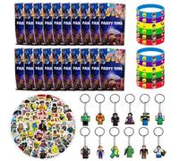 Gaumauwau 147pcs Rblox Gadget per Festa di Compleanno Bambini - Sacchetti Regalo, Braccialetti in Silicone, Portachiavi e Adesivi Fai-da-te - Bomboniere e Decorazioni per Feste