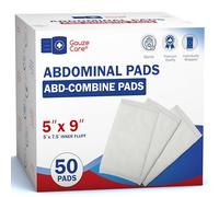 GauzeCare - Almohadillas estériles para abdominales ABD, paquete de 50, 5 x 9 pulgadas, extra absorbentes y gruesas, vendajes envueltos individualmente, almohadillas de primeros auxilios, grado