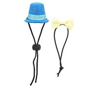 Gavigain Small Pet Disfray, Bowtie Ajustable, Sombrero de conjuración, Fieltro, Ajuste cómodo, para Dragones barbudos (Blue Hat + Yellow Bow Tie)